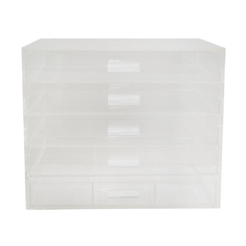 5 Tier Acrylic Makeup Organizer with Removable Six Section Dividers Elegant Cosmetic Holder Knobs