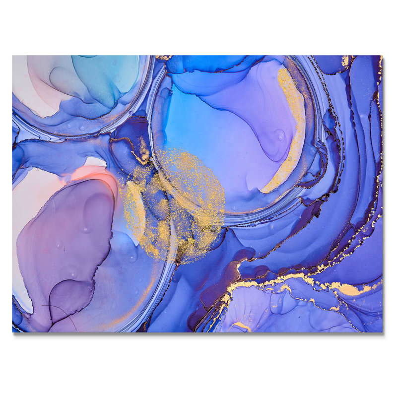 Bleu et mauve, luxe, abstrait, fluide X III - Peinture sur toile, H 34 po x l 44 po, Toile tendue