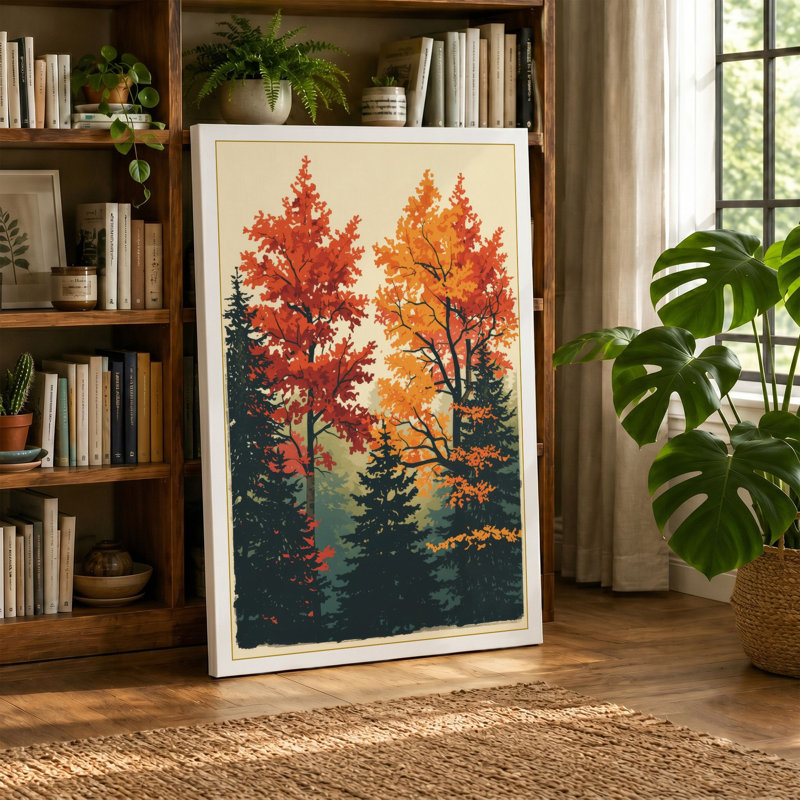 Autumn Woodland Layers Rustic - Wrapped Canvas, 18x12 - 45.7 x 30.5 cm, Ochre Border