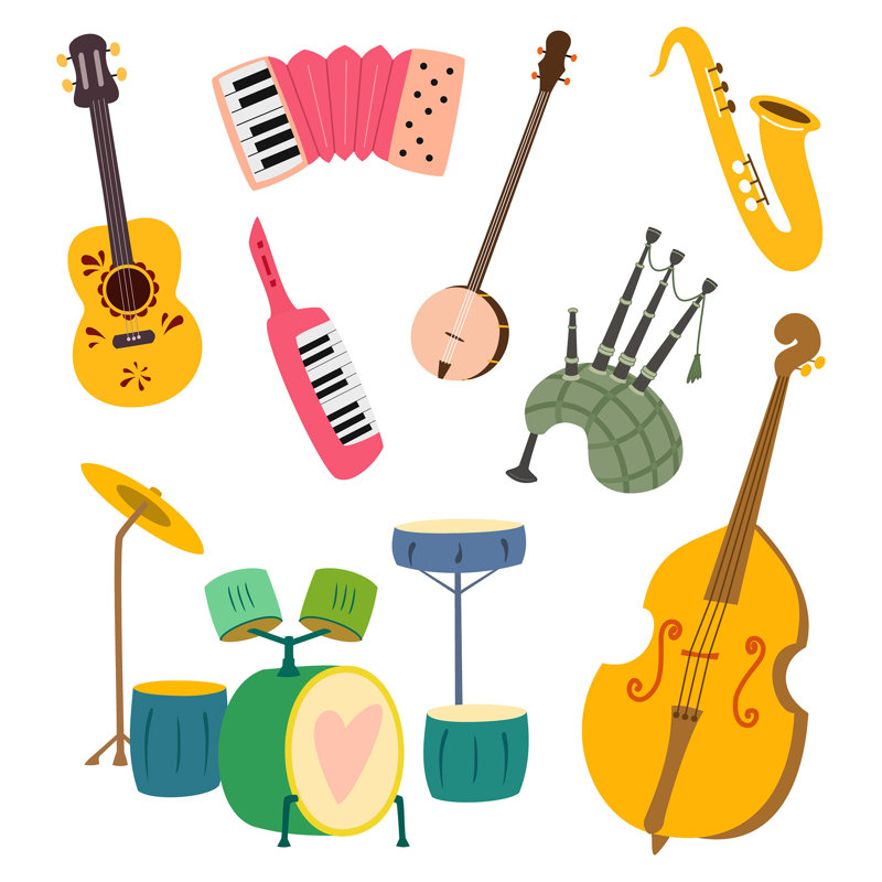 Stylized Musical Instruments by Taisiia Iaremchuk - Wrapped Canvas Print, 30cm H x 30cm W x 3.8cm D