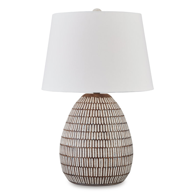 Distressed White Metal Table Lamp with Fabric Shade