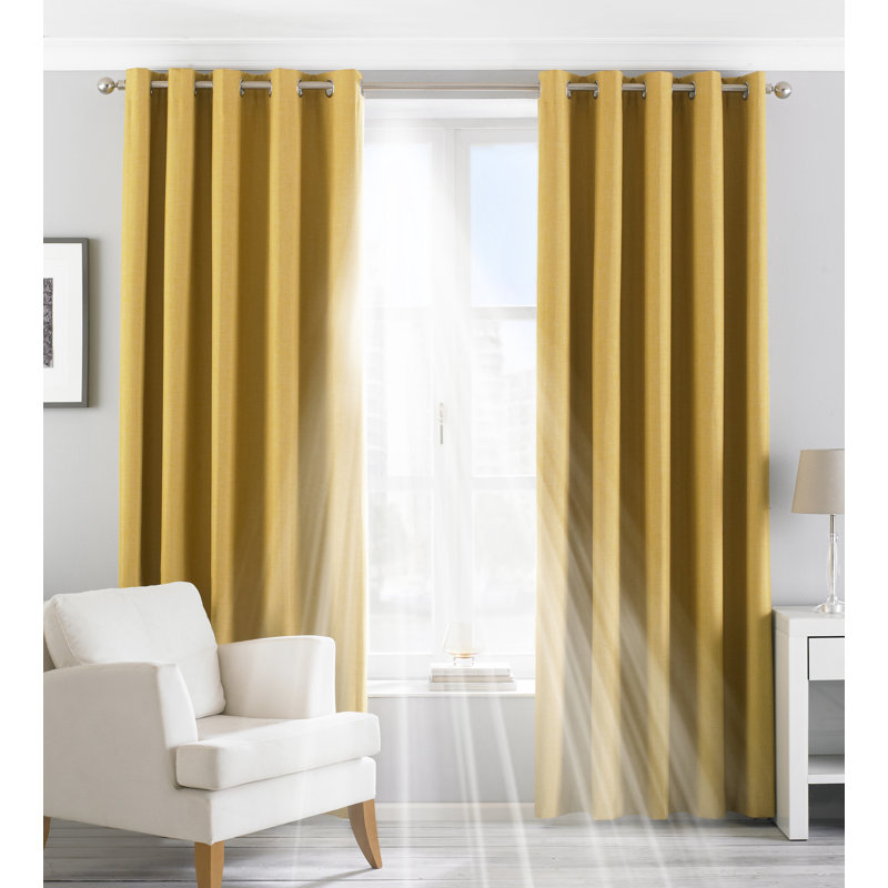 Eyelet Blackout Thermal Curtain, Width 229 x Drop 137 cm, Ochre Yellow