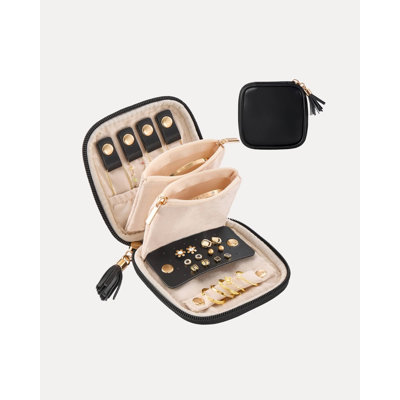 Mini Travel Jewelry Case, Soft PU Leather Pouch -Black