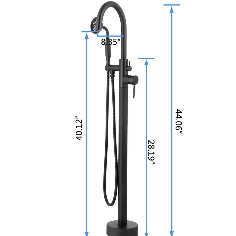 Matte Black Floor Mounted Tub Filler - Diverter For Convenient Water Flow Switching Freestanding With Finish Great Flexibility 59" Hose Hand Shower Bathing