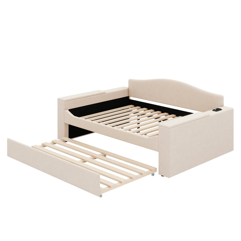 Lit de jour rembourré Verlisa, Double, Beige