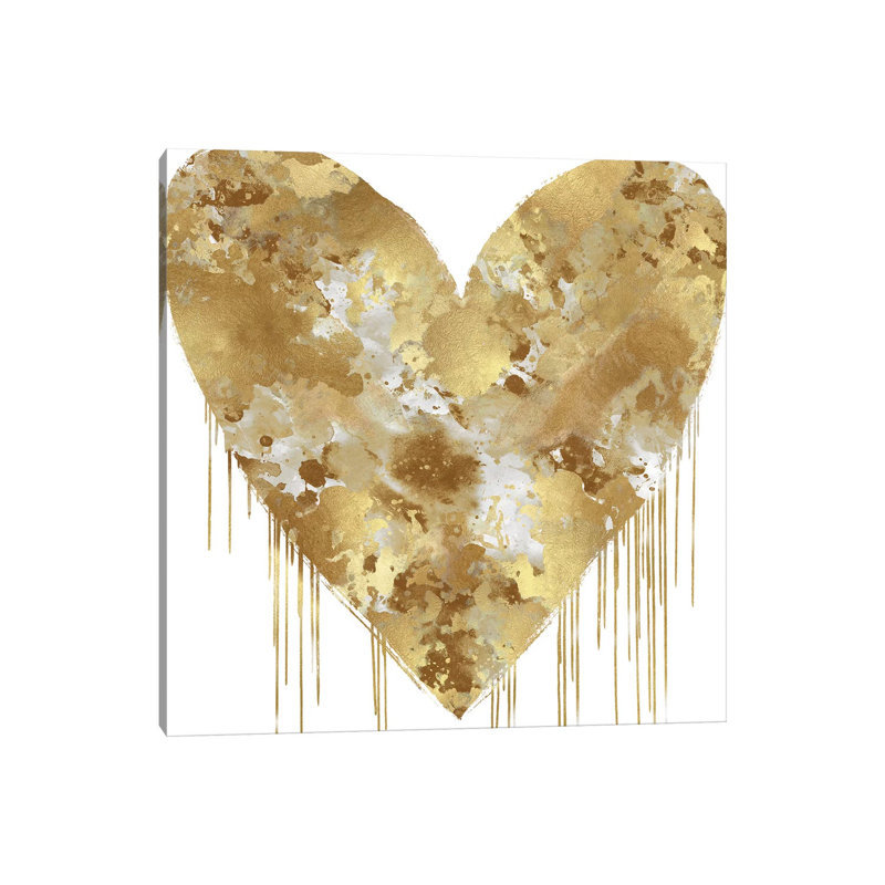 Big Hearted Gold And White by Lindsay Rodgers - Print on Canvas, 66.04cm H x 66.04cm W x 1.91cm D, Wrapped Canvas