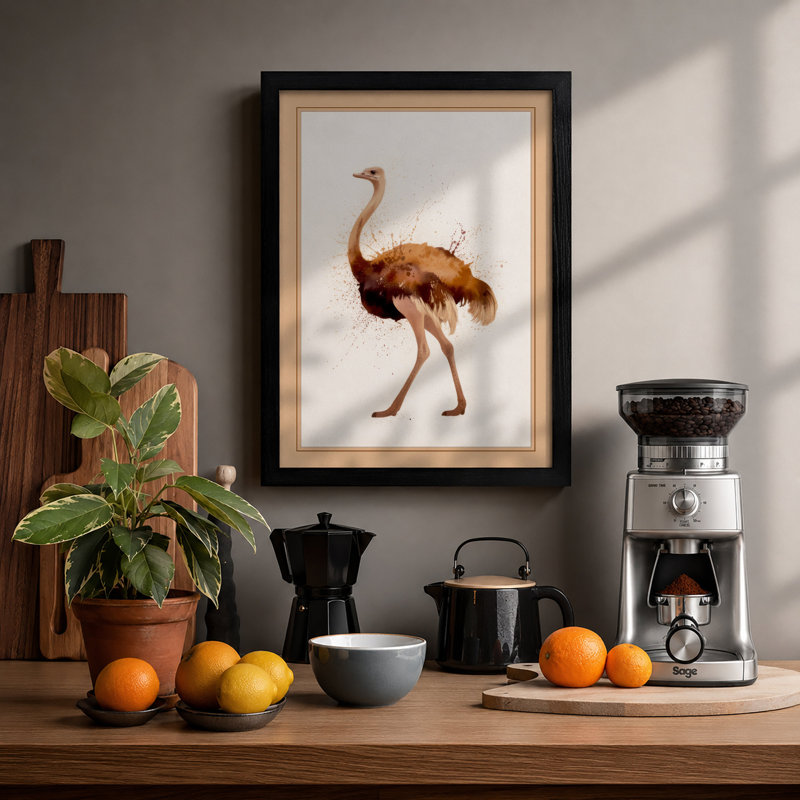 Ostrich in Profile Botanical - Framed Print, A2 - 59.4 x 42.0 cm, Black