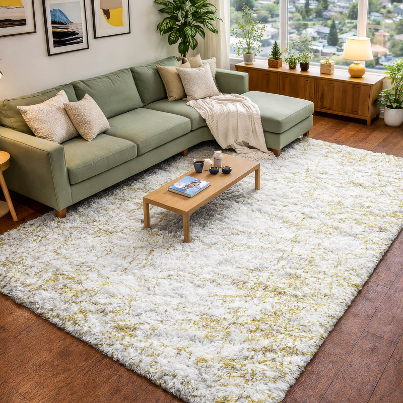 Tapis à poils longs de qualité supérieure lavable à la machine ADS606, Gold, 9' x 12'