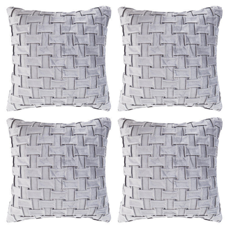 Geometric Velvet Throw Pillow, Pillow Cover Only - No Insert, Light Gray