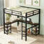 Lit mezzanine double en métal avec bureau et tablettes