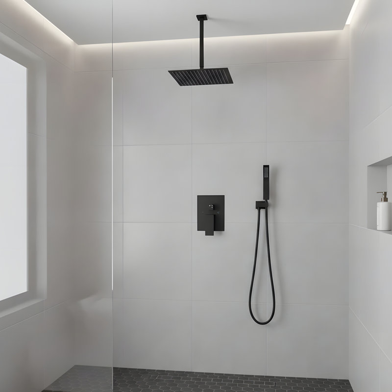 12" Shower Head System Ceiling Mounted Shower, Matte Black
