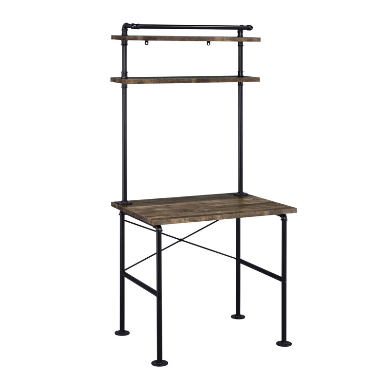 Bureau à 2 tablettes pour travailler avec une forme rectangulaire et des détails en métal à finition rustique