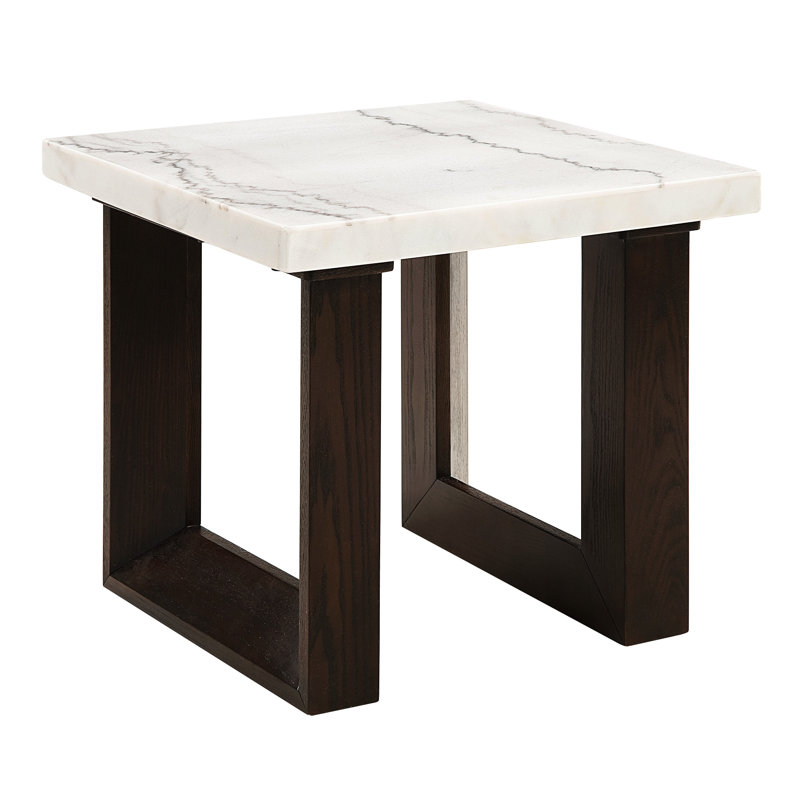 Table à la mode avec plateau en marbre blanc, forme rectangulaire, base double en U robuste pour le dessus chic de la maison dans la finition, structure rectangulaire