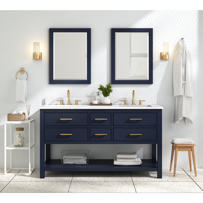 Brooks 61'' W Double Vanity, Gold, Navy Blue