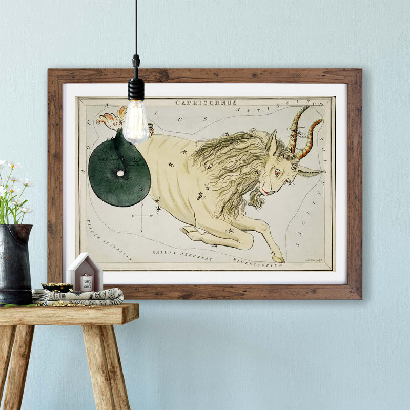 Astronomical Zodiac Chart Of The Capricorn - Single Picture Frame Print, 33cm H x 45cm W x 2cm D, Walnut