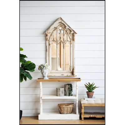 Distressed White and Console Table with Shelf,for French Country Decor and Versatile Storage