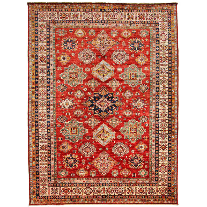 Vintage Handmade 9X12 Red And Ivory Anatolian Caucasian Tribal Distressed Area Rug