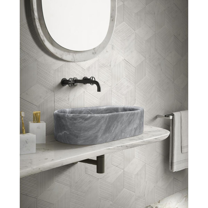Carrara Gray Natural Marble Bathroom Vessel Sink, Semi-Polished Surface, Natural Stone, Genuine Marble, Real Marble, 23.6X15.7Xh5.9 Inches/600X400XH150 Mm