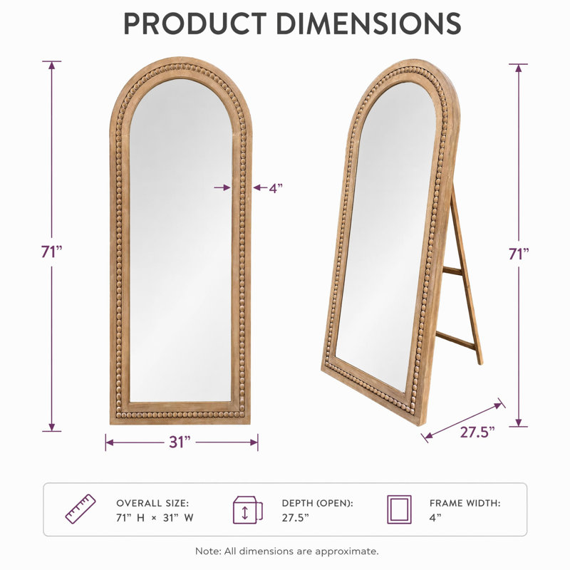 Arched Solid Wood Full Length Mirror for Bead Frame Wall Mirror, 71" x 31", Arch