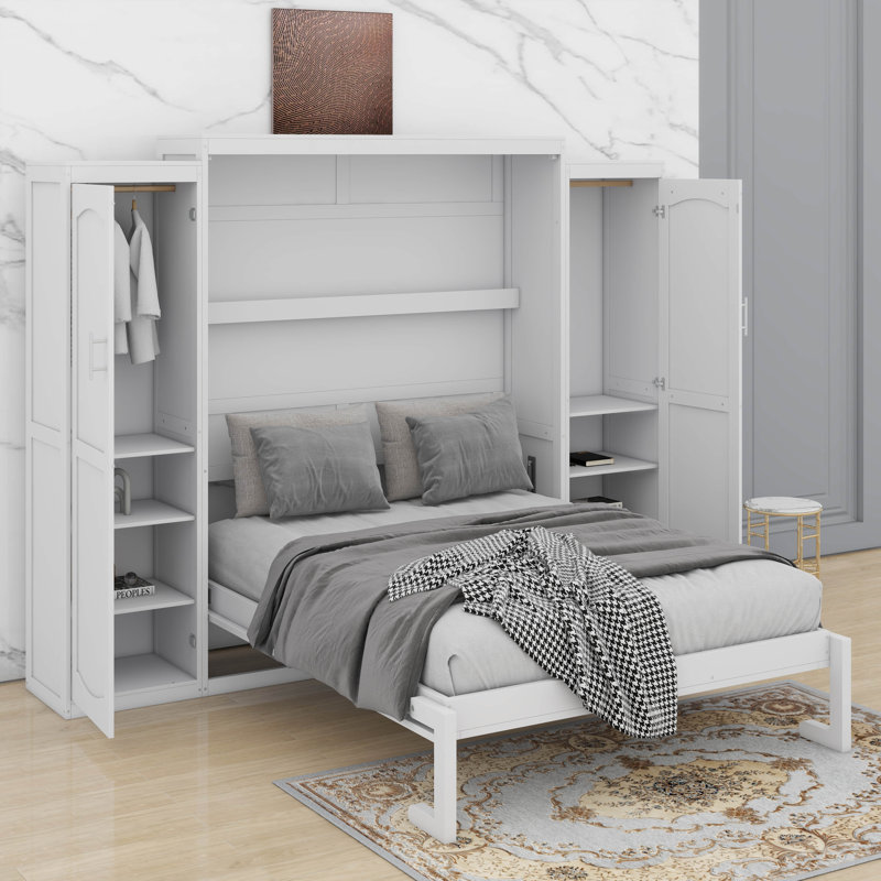 Lit escamotable avec garde-robe et tablette de rangement, Lit double