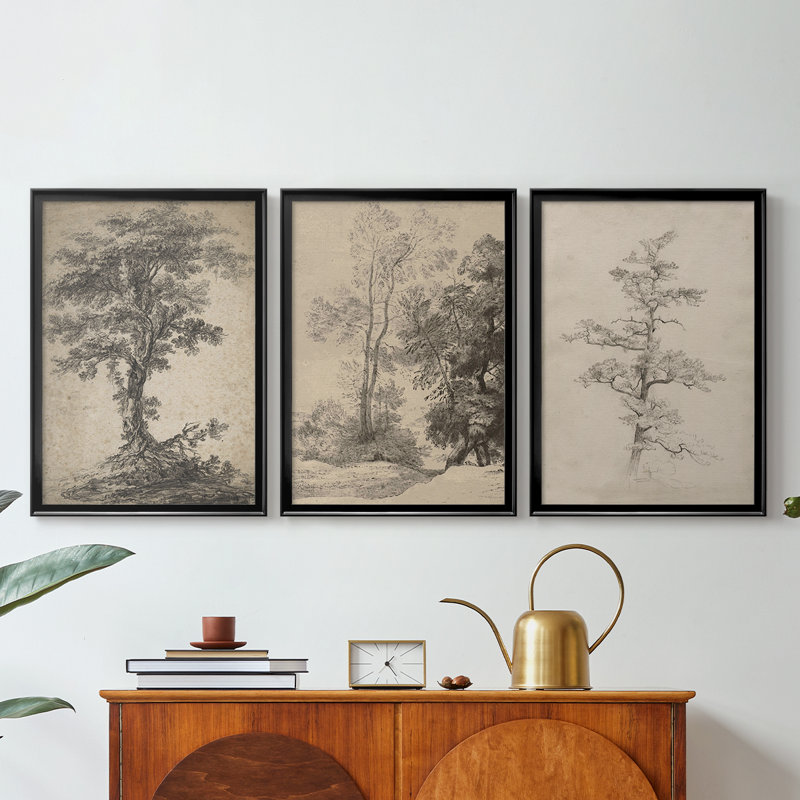 Croquis rétro C - Toile tendue avec châssis sur mesure - 3 pièces, Noir, H 21 po x l 30 po