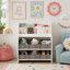 Kids Bookshelf With 6 Fabric Storage Bins, Multi-Functional Children's Bookcase And Toy Organizer, Front-Facing Display Shelf For Playroom, Bedroom Or Nursery - White & Gray