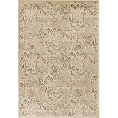 3'X5' Ivory Machine Woven Floral Traditional Indoor Area Rug
