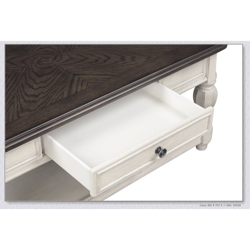 Console antique blanche et brune avec rangement