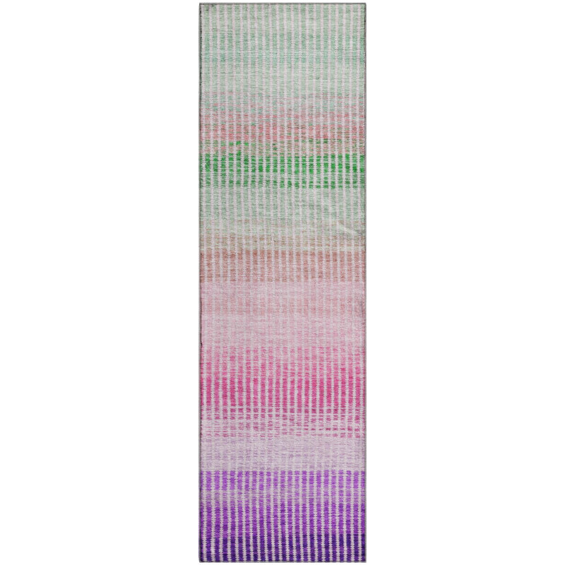 Premium Machine Washable Mayfield AMF2313 Stripes Rug, 2'3" x 7'6" Runner, Purple