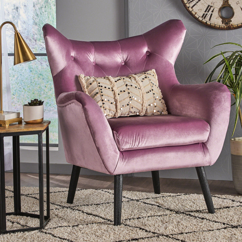 Confortable fauteuil à accoudoirs en velours lavande d'inspiration Mid-Century, Lavender