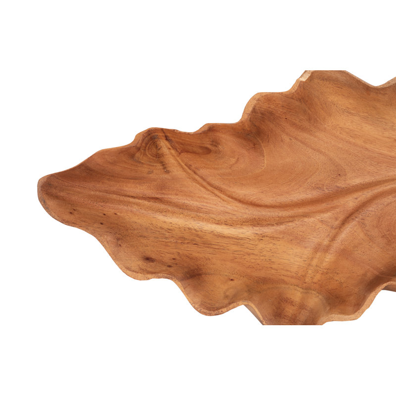 24" Black and Brown Carved Mahogany Leaf Sculpture