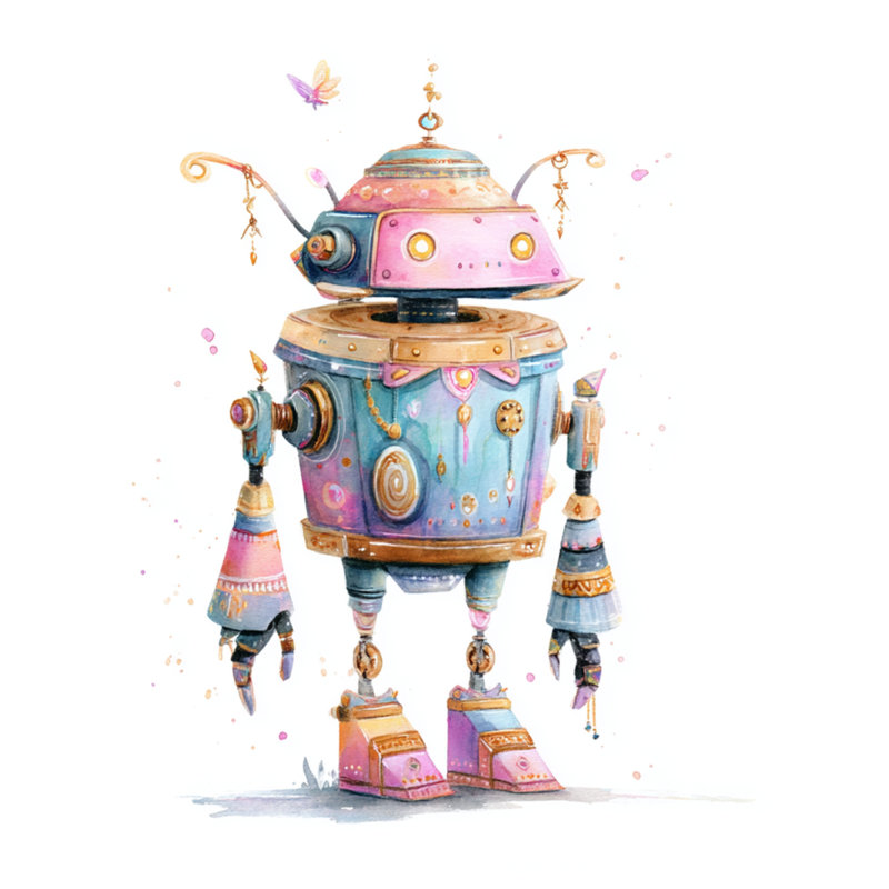 Édredon Whimsical Robot Illustration, Lit simple