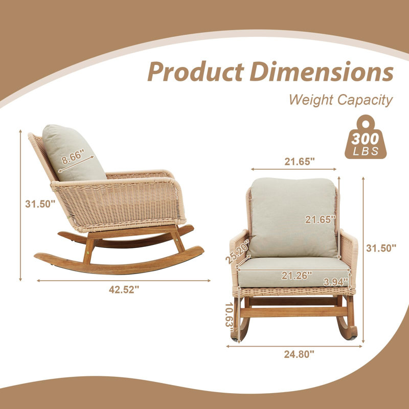 Ensemble de 2 chaises berçantes de patio, Beige