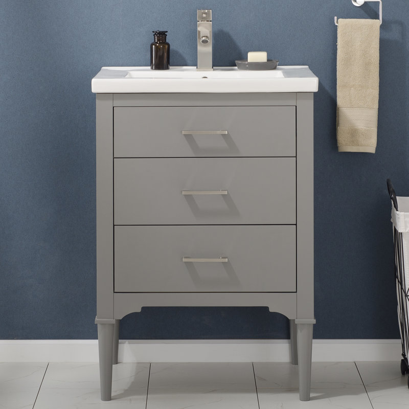 Gwenda 24'' Single Bathroom Vanity with Porcelain Top, Gray