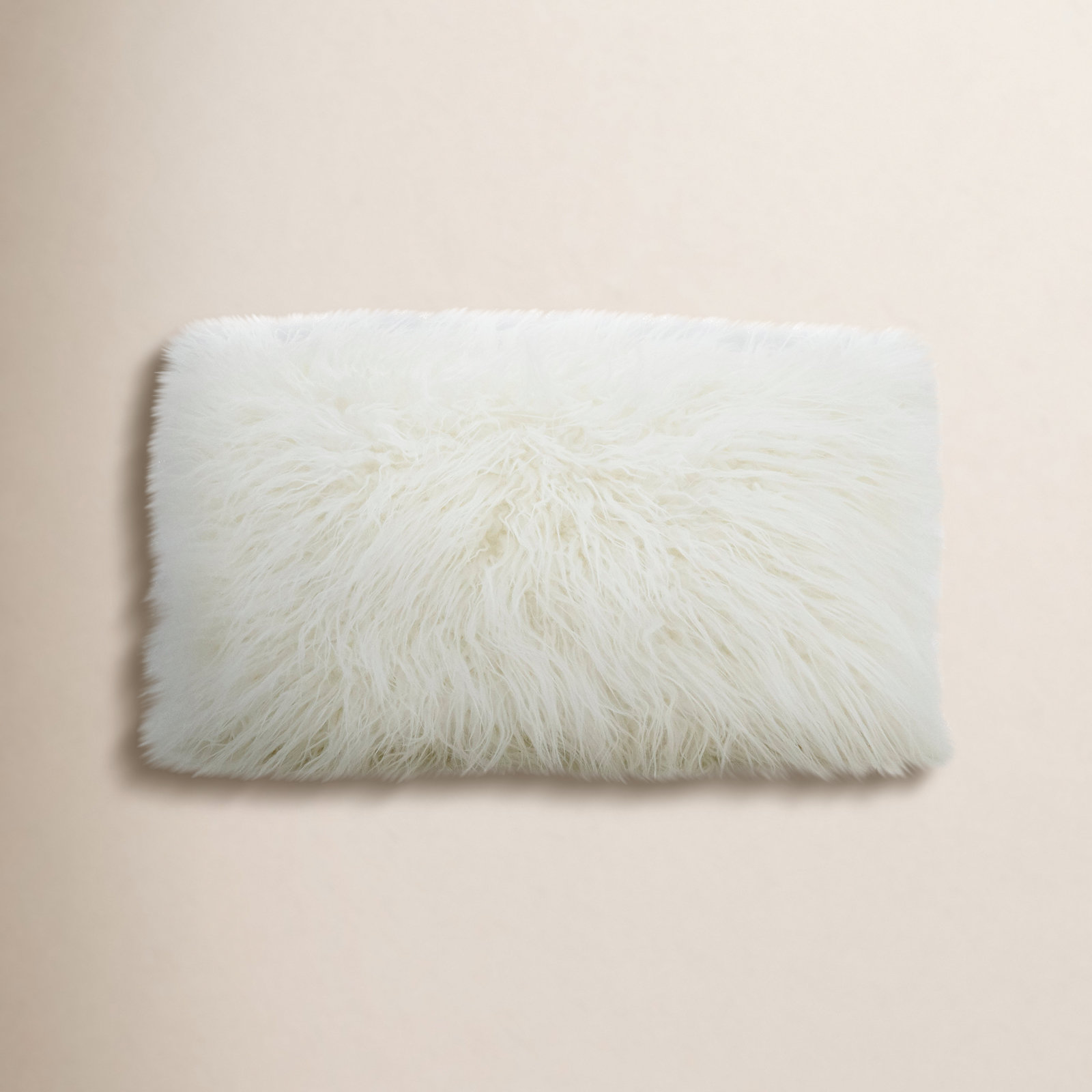 Faux Fur Lumbar Throw Pillow, Ivory, 12"H x 20"W