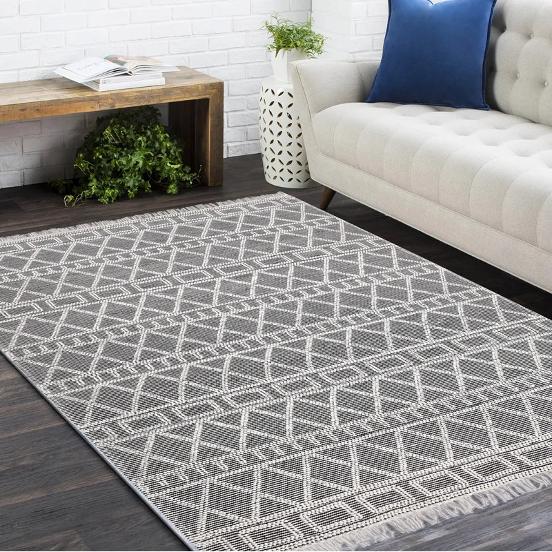 Alberta Geometric Area Rug in Gray/White, Rectangle 8' x 10'