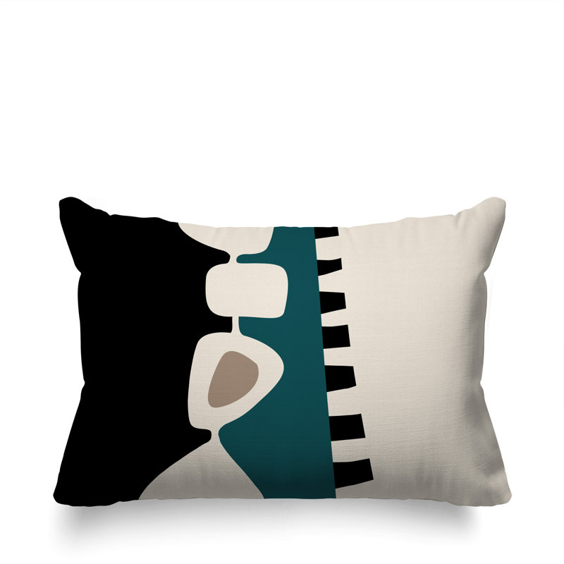 Oreiller rectangulaire réversible intérieur / extérieur Kanai, Émeraude / noir / blanc cassé, H 14 po x l 20 po