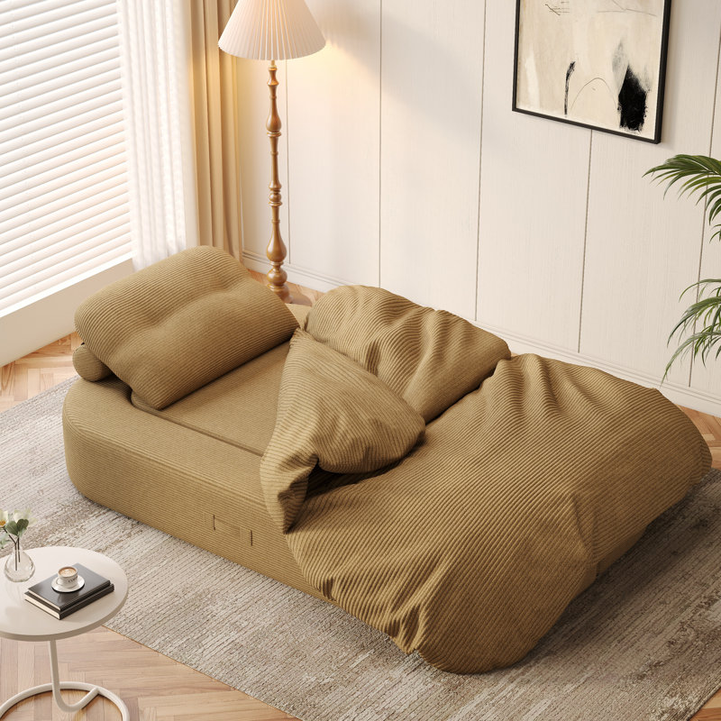 Sicilia Boneless 78.74'' Upholstered Corduroy Sofa,Convertible Sleeper Sofa Bed,Floor Sofa Lounge Couch, Brown