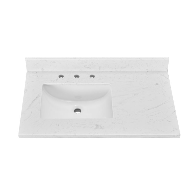 36" White Engineered Stone Bathroom Vanity Top with Rectangular Undermount Ceramic Sink(Vanity Base Not Included)