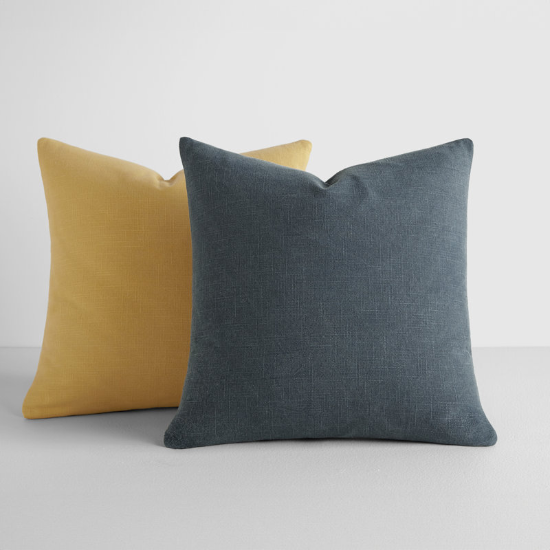 2-Pack Cotton Slub Decor Throw Pillows in Solids, Yellow/Navy