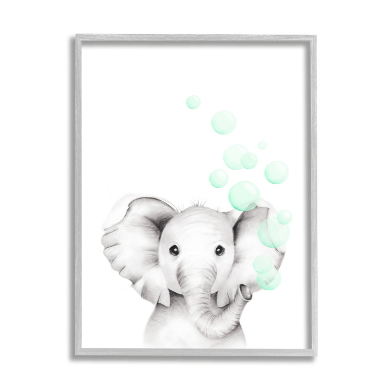 Joli dessin d'un bébé éléphant dans un zoo, Estampe numérique Farmhouse, H 14 po x l 11 po
