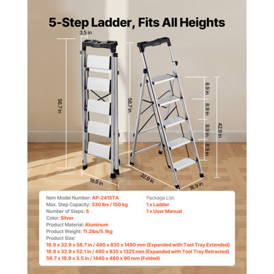 - Step Aluminum Lightweight Folding Step Ladder