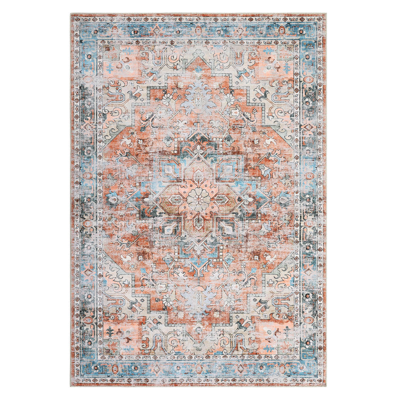 Tapis lavable lavable à la machine rétro Tapis à médaillon traditionnel Tapis antidérapant antidérapant Housse de sol de ferme