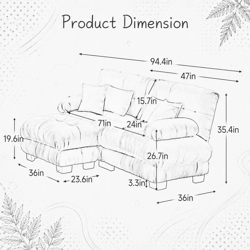 Luxueux canapé en chenille pour le salon avec plusieurs coussins et repose-pieds convertible, pour plus de confort et de style.