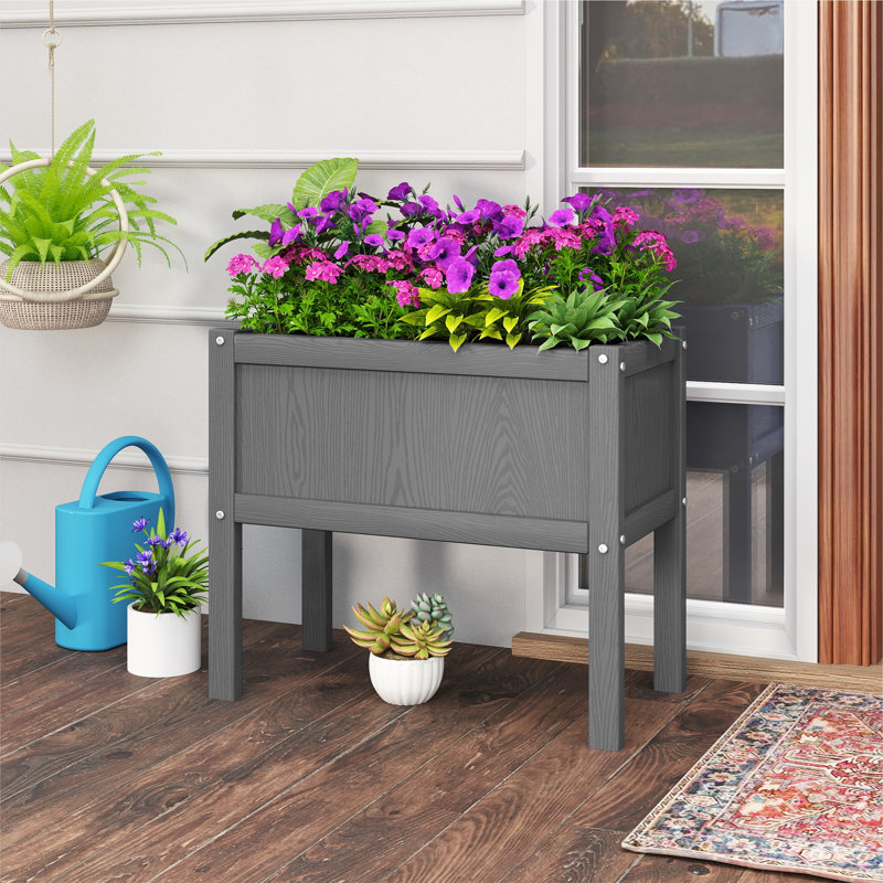 Boîte à fleurs surélevée surélevée en PEHD imperméable, Gris