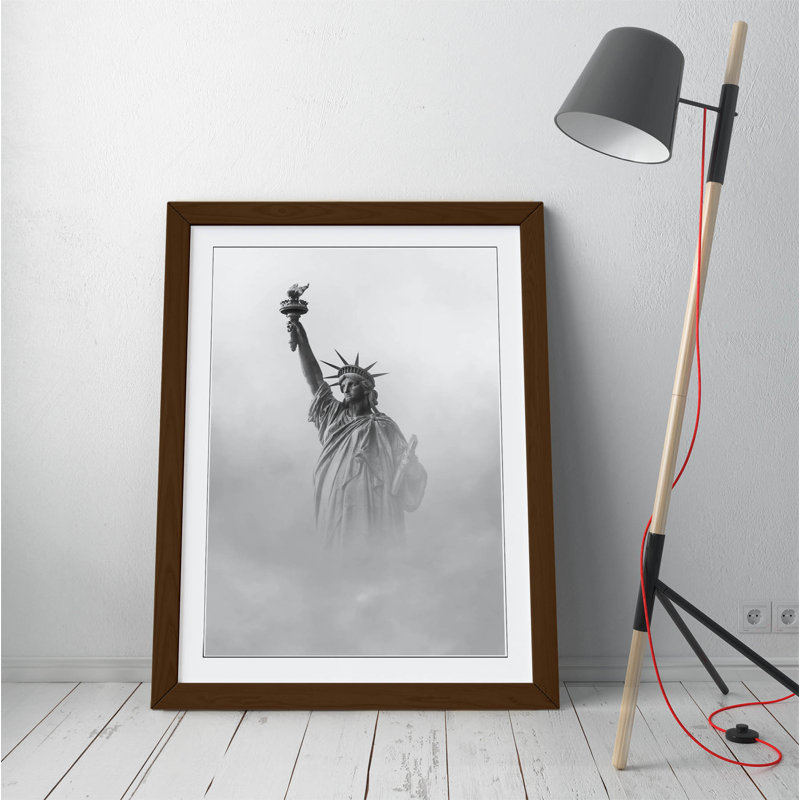 Statue Of Liberty Clouds - Single Picture Frame Print on Canvas, 35cm H x 26cm W, Brown