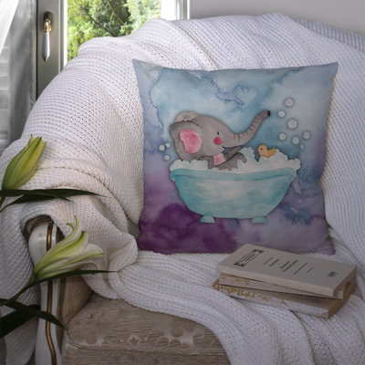 Coussin décoratif intérieur/extérieur aquarelle de bain éléphant