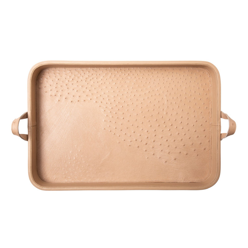 Ostrich Leather Inlay Tray, Cream