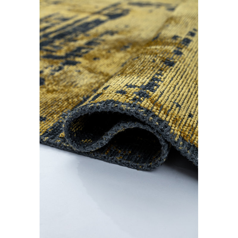 Yellow/Black Abstract Luxury Area Rug, Rectangle 7'10" x 11'2"