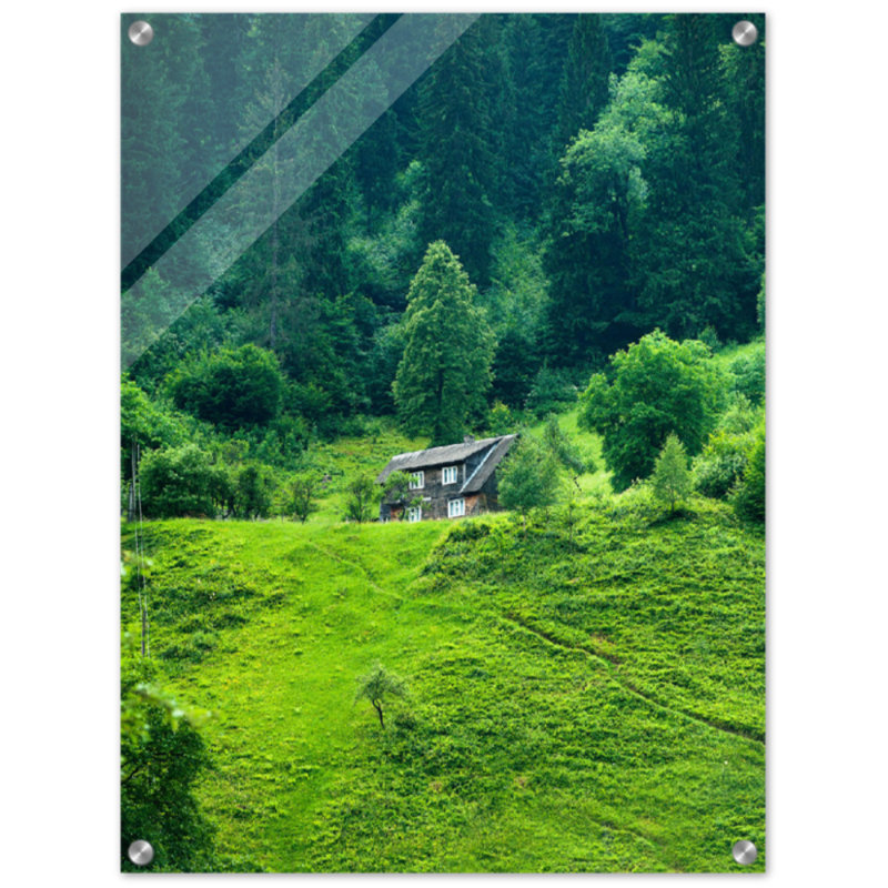 Impression de maison de forêt - Art mural de cabane douillette - affiche sur toile nature forêt, H 32 po x l 24 po x P 1 po